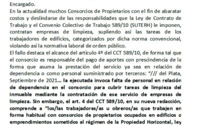 Importante fallo «Condena a consorcio de propietarios que contrata empresa de limpieza para reemplazar las tareas del encargado»